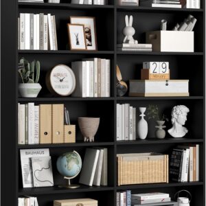 FACBOTALL Bookshelf Tall Bookcase, 6-Tier Double Wide Bookshelves, Black